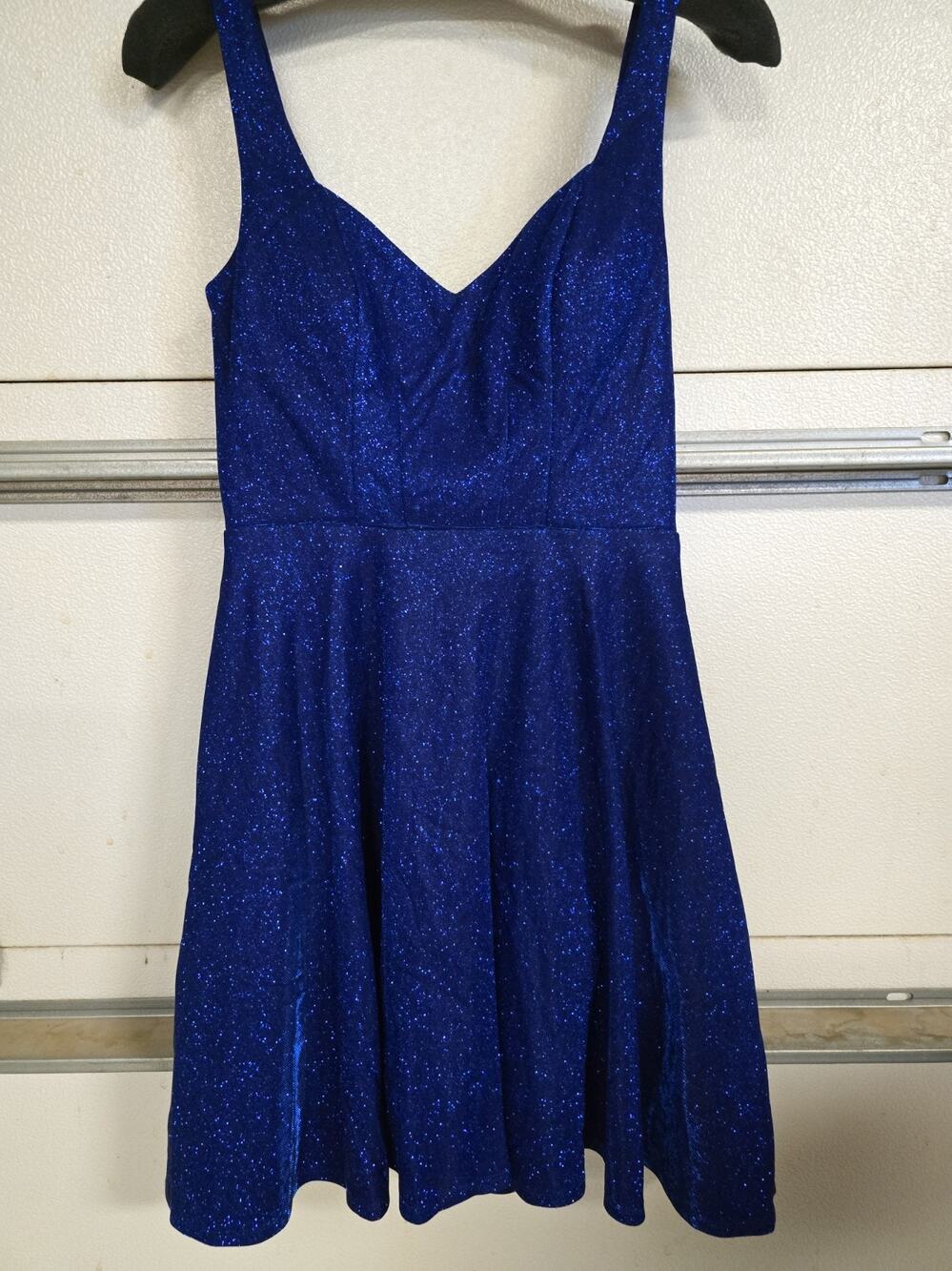 City Studio Women's Blue Glitter Sparkle Fit Flare Tiered Mini Dress Sz 3 NWT
